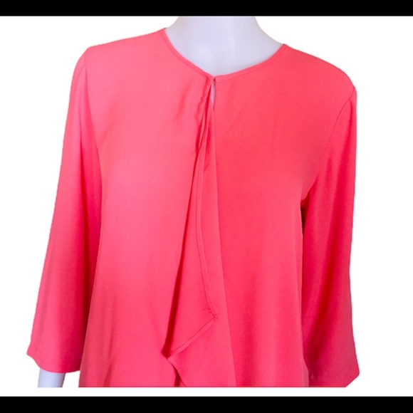 VAN HEUSEN Waterfall/Flowy Style Blouse/Top With 3/4 Sleeves Coral Pink Sz Small - Picture 4 of 10